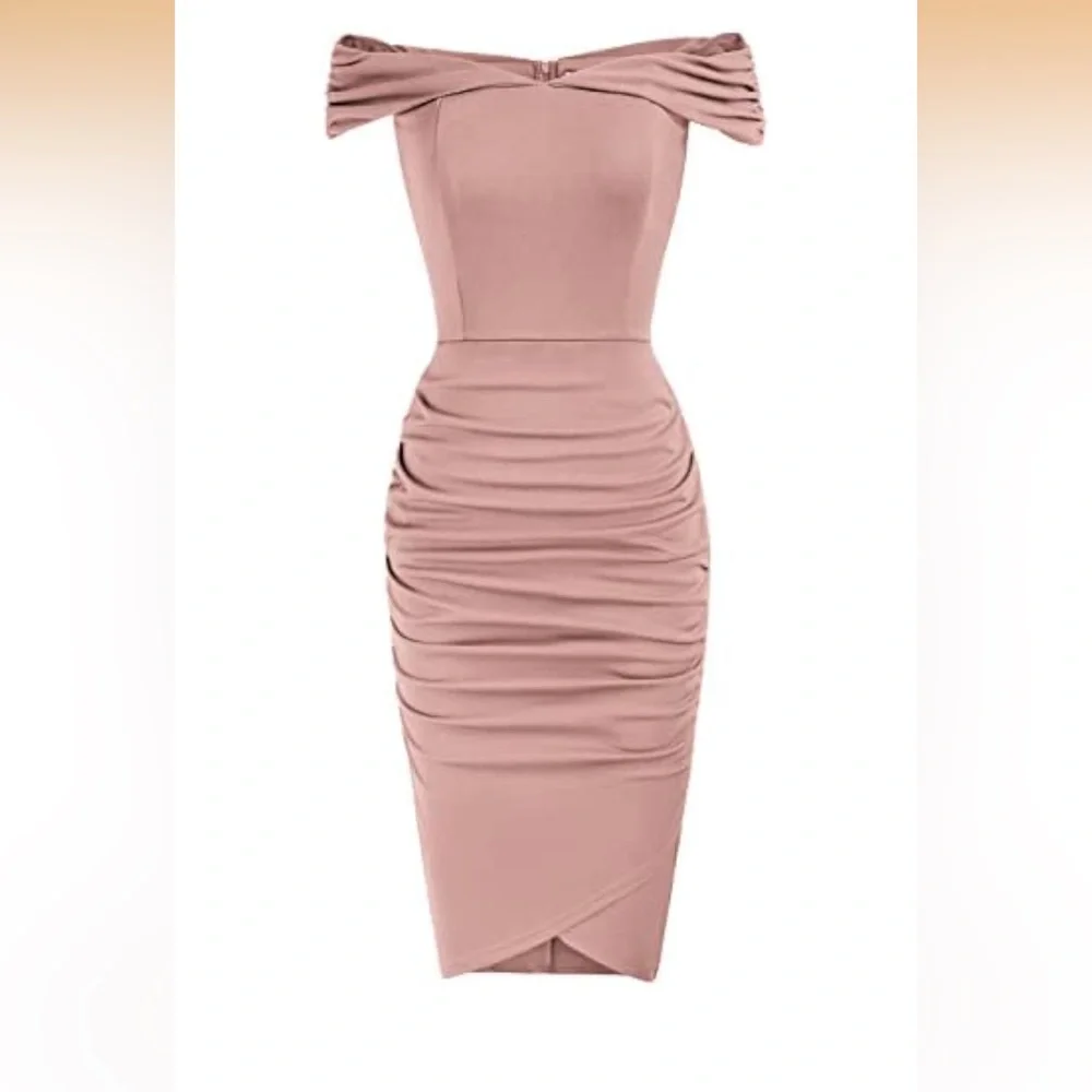 Elegant Pink Off-Shoulder Bodycon Dress 2 wear style size Large NWOT - Picture 3 of 5